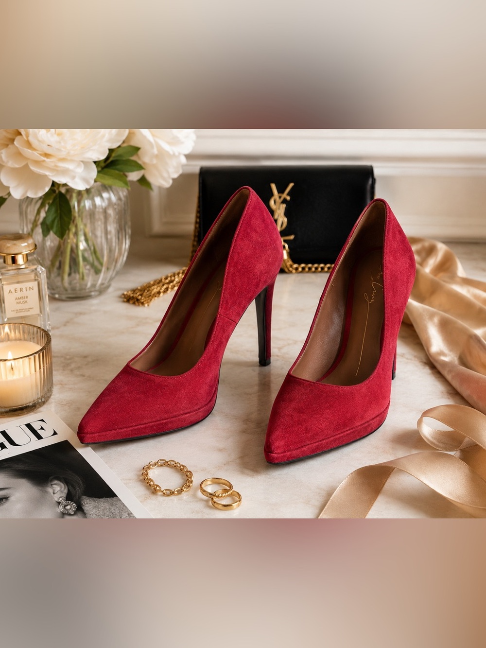 Lola Cruz Cranberry Red Suede 4” Heel Pumps Size 5